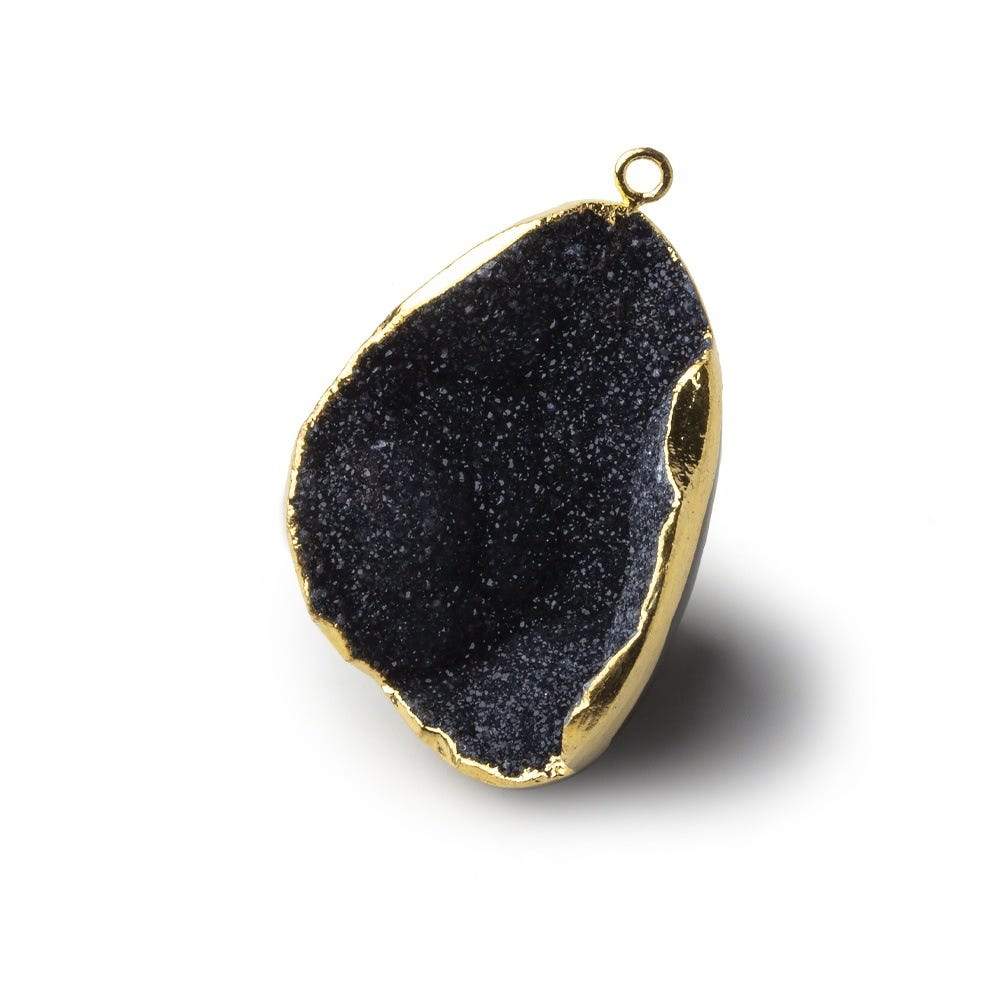 Gold Leafed Ink Black Concave Drusy Pendant 1 focal bead 34x24x18mm A Grade