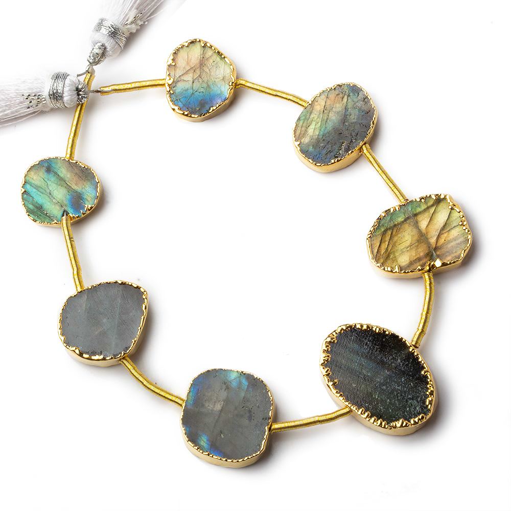 Gold Leafed Labradorite plain slice strand 7 beads 13x10-18x15mm