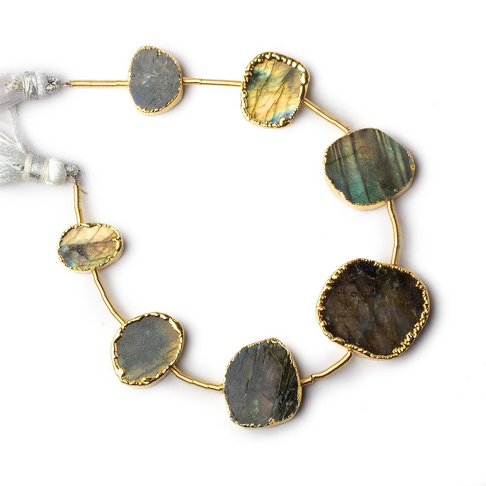 Gold Leafed Labradorite plain slice strand 7 beads 14x12-23x18mm