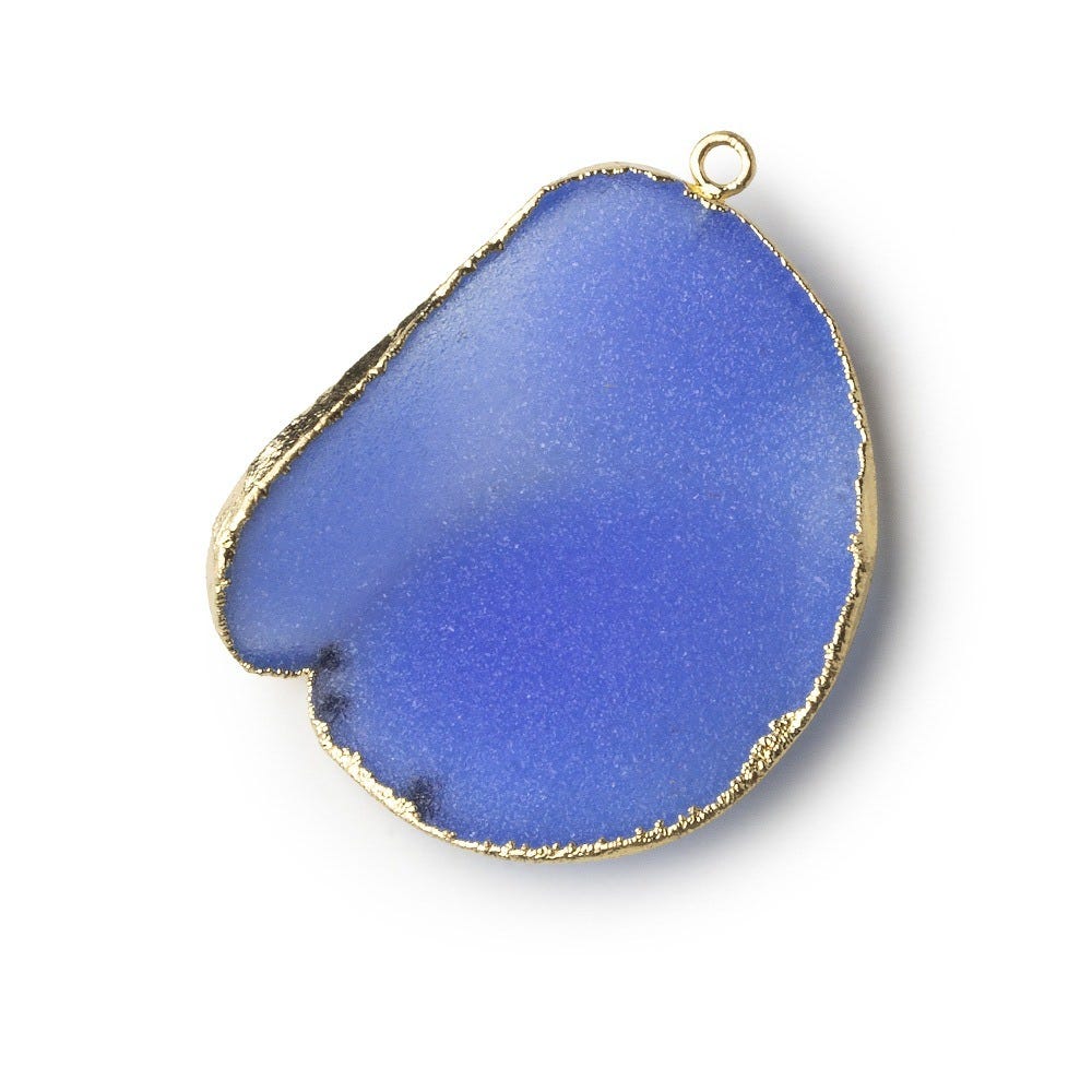 Gold Leafed London Blue Concave Drusy Pendant 1 focal bead 36x31x8mm A Grade