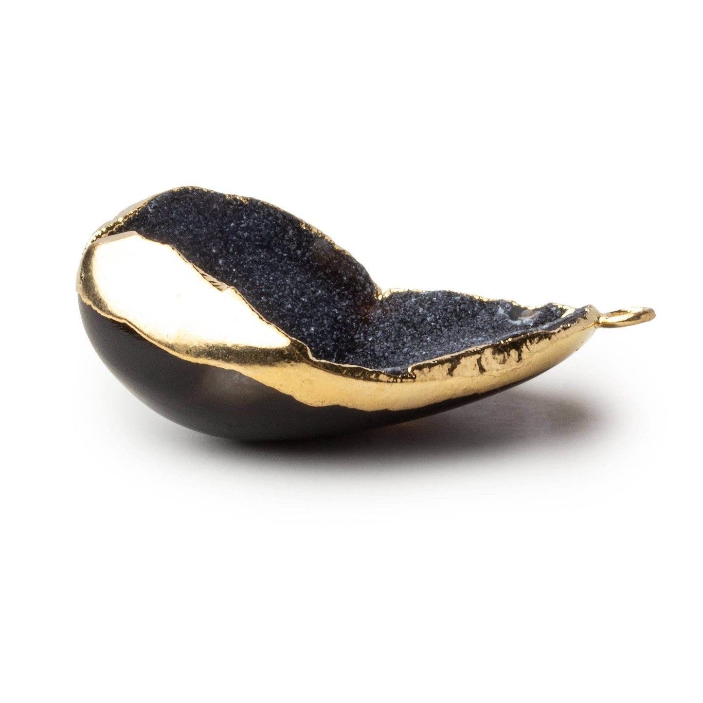 Gold Leafed Midnight Sky Black Concave Drusy Pendant 1 focal bead 32x29x10mm A Grade