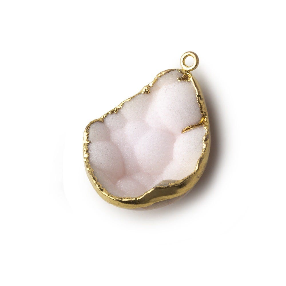 Gold Leafed Peony Pink Concave Drusy Pendant 1 focal bead 28x23x10mm A Grade