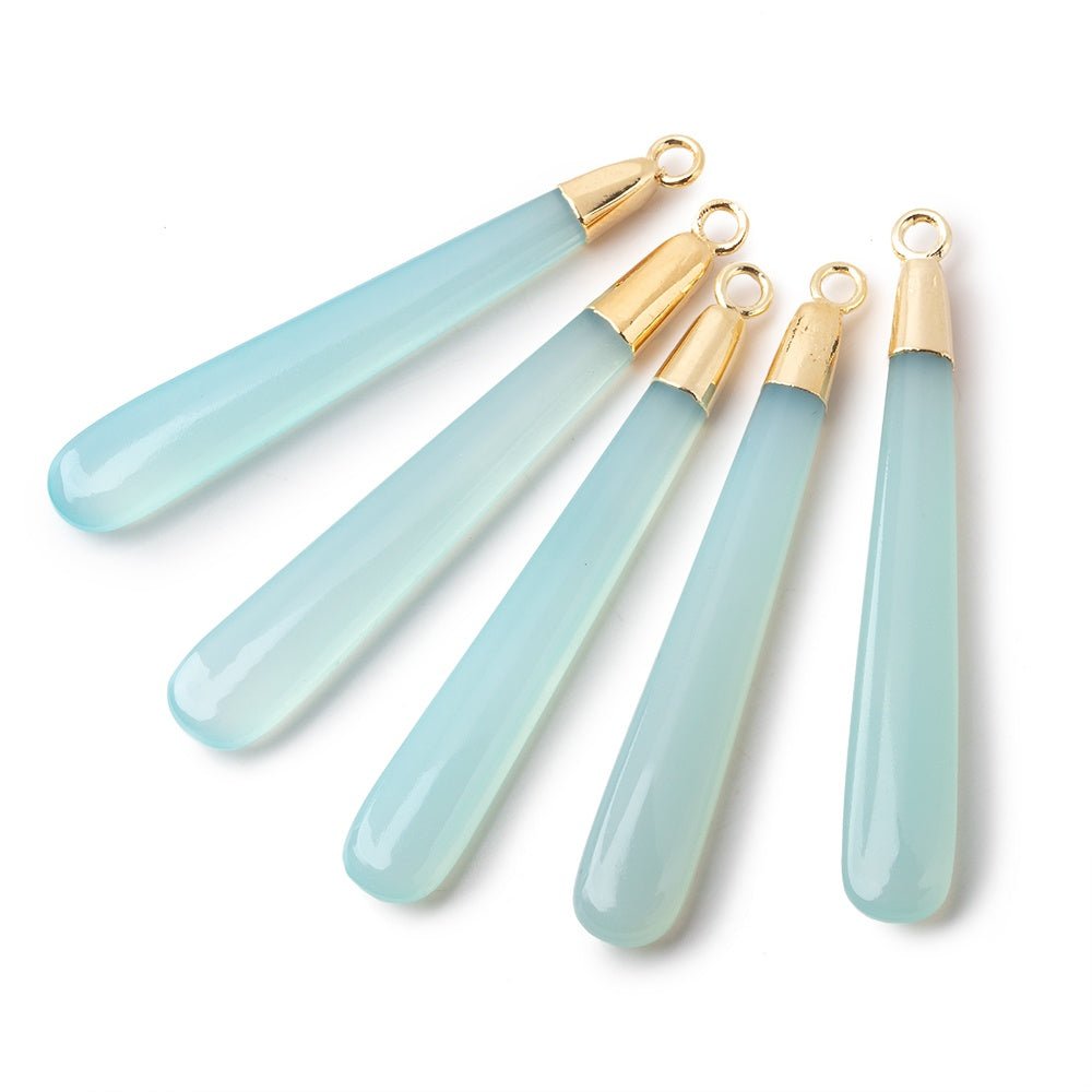 Gold Leafed Seafoam Blue Chalcedony pear Pendant 1 focal bead 40x6mm