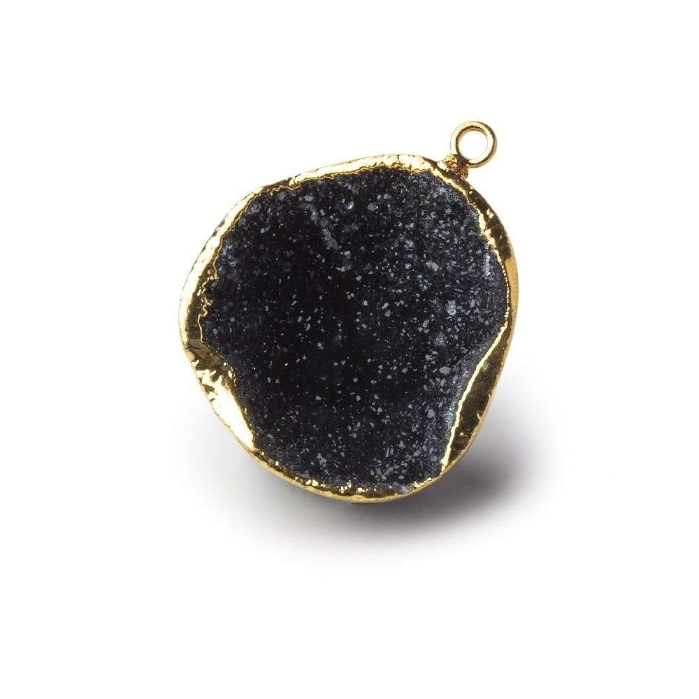 Gold Leafed Sparkling Black Concave Drusy Pendant 1 focal bead 25x23x13mm A Grade