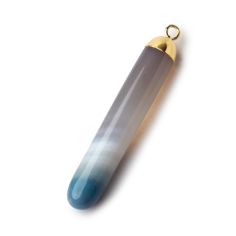 Gold Leafed Teal Banded Agate Cylindrical Tube Pendant 1 focal bead 40x7mm