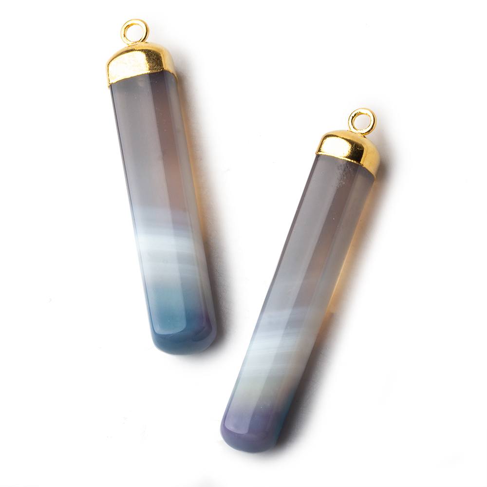 Gold Leafed Teal Banded Agate Square Tube Pendant 1 focal bead 38x8mm