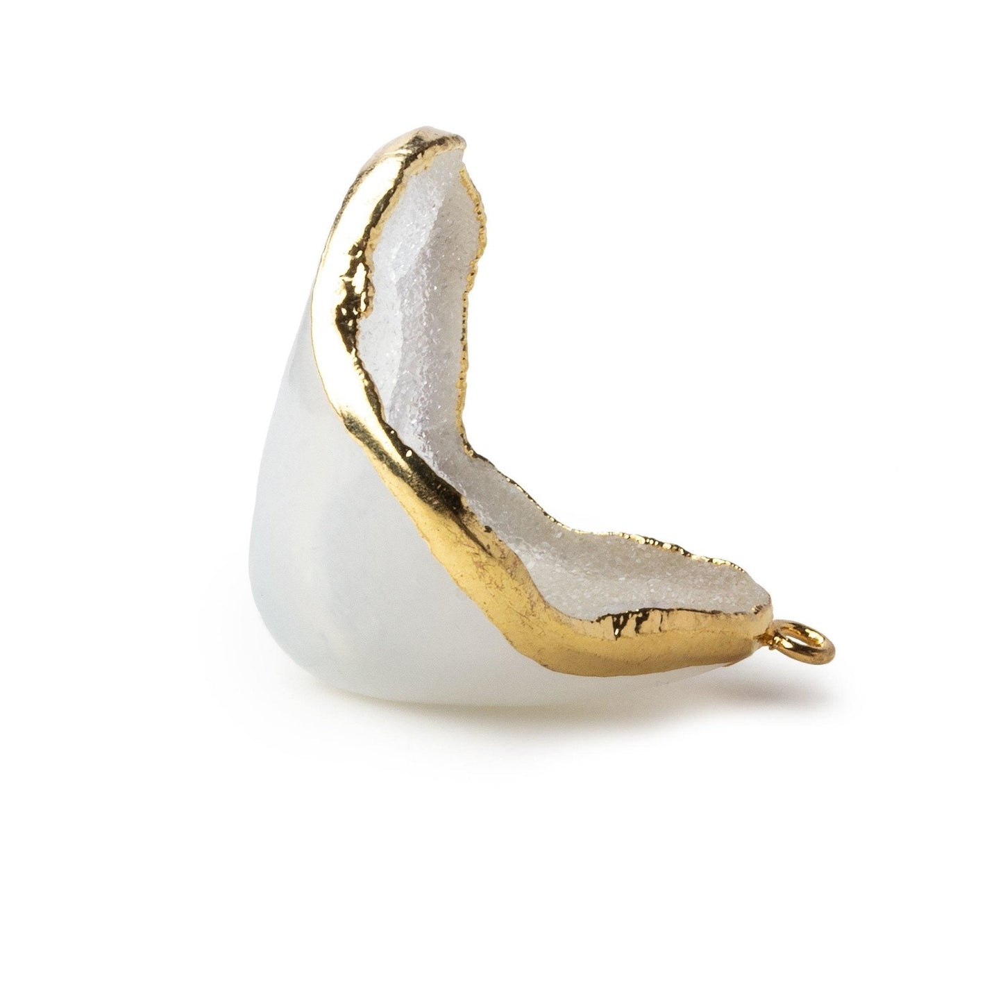 Gold Leafed Translucent White Concave Drusy Pendant 1 focal bead 29x22x19mm A Grade