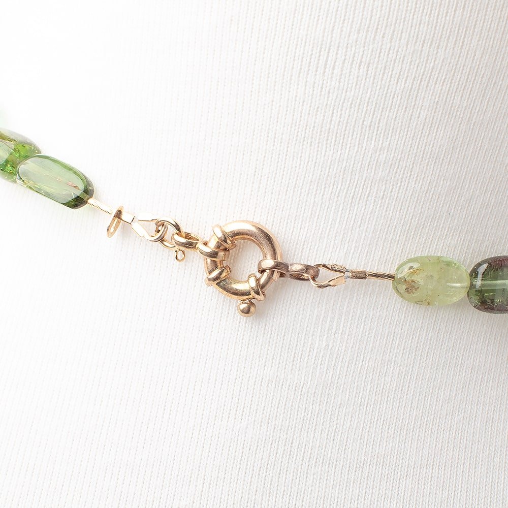 Green Tourmaline Plain Nugget Necklace with a 14kt Gold Clasp AAA