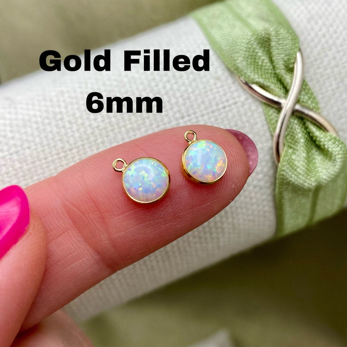 White Opal Charm 6mm - 2 Pack - B25