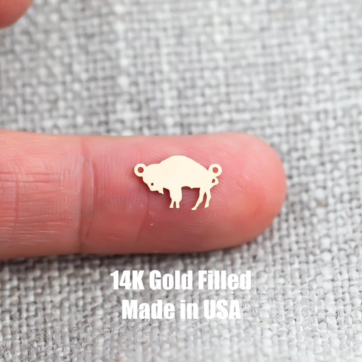 Buffalo Connector - 14Kt Gold Filled Sterling Silver - Animal Charms - Sports Connectors - Permanent Jewelry Supply