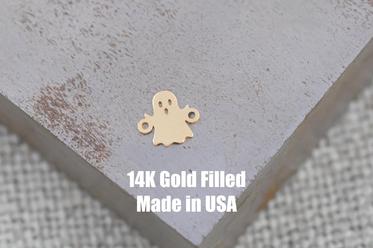 Gold Filled Ghost connector for Permanent Jewelry 14K Gold Filled sterling silver Halloween connector pendant 7mm tall connectors charms