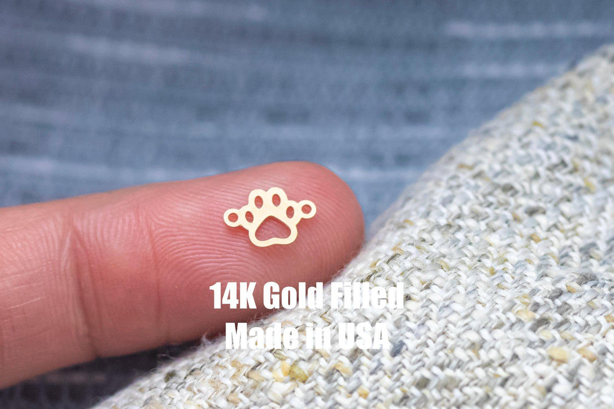 2 pcs Dog Paw Connector 14K Gold Filled Sterling Silver Paw Print Connectors Dog Paw Link for Bracelet or Necklace Permanent Jewelry Supply
