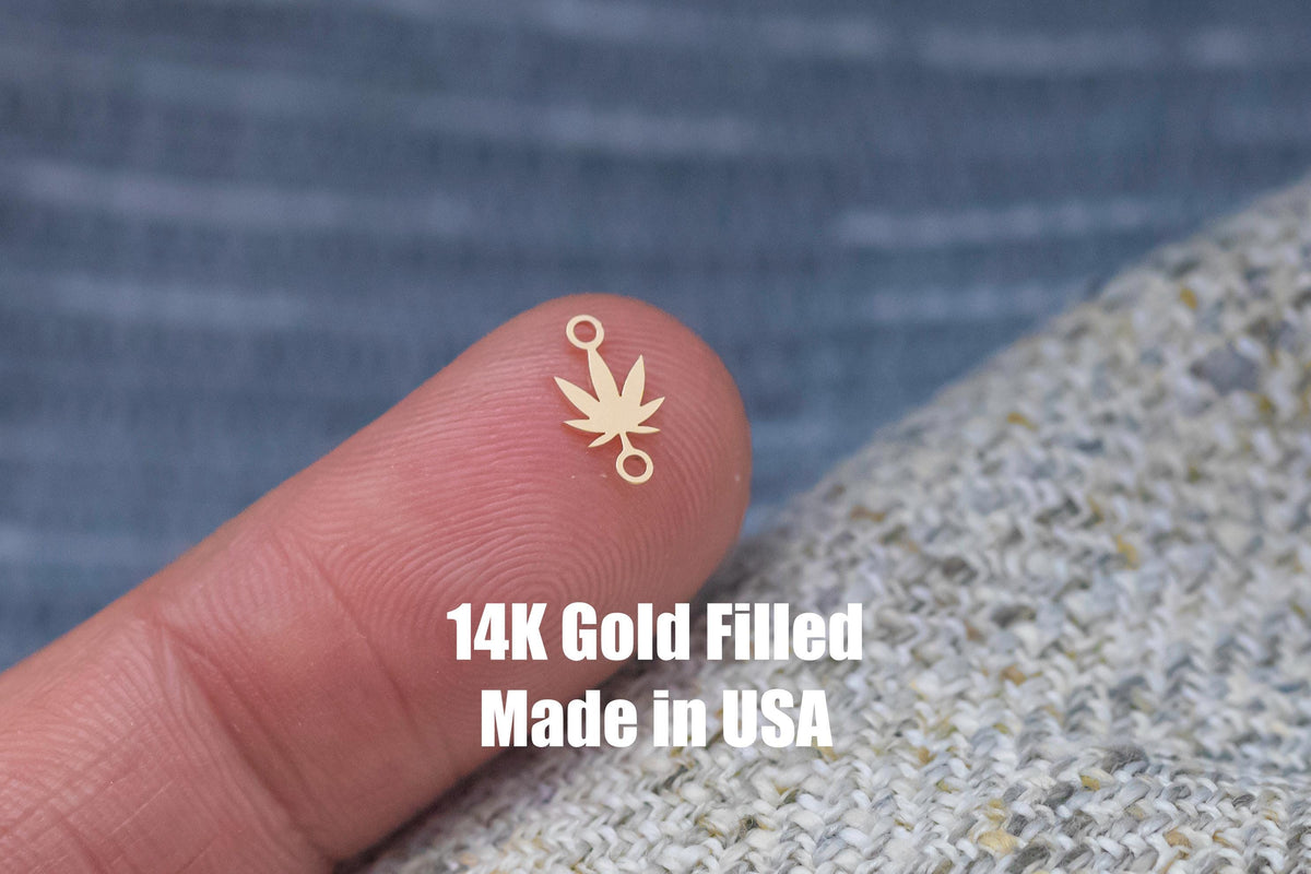 gold filled Marijuana Cannabis Leaf weed connector - silver or gold filled- permanent jewelry word connectors- charm, pendant, 7 mm tall