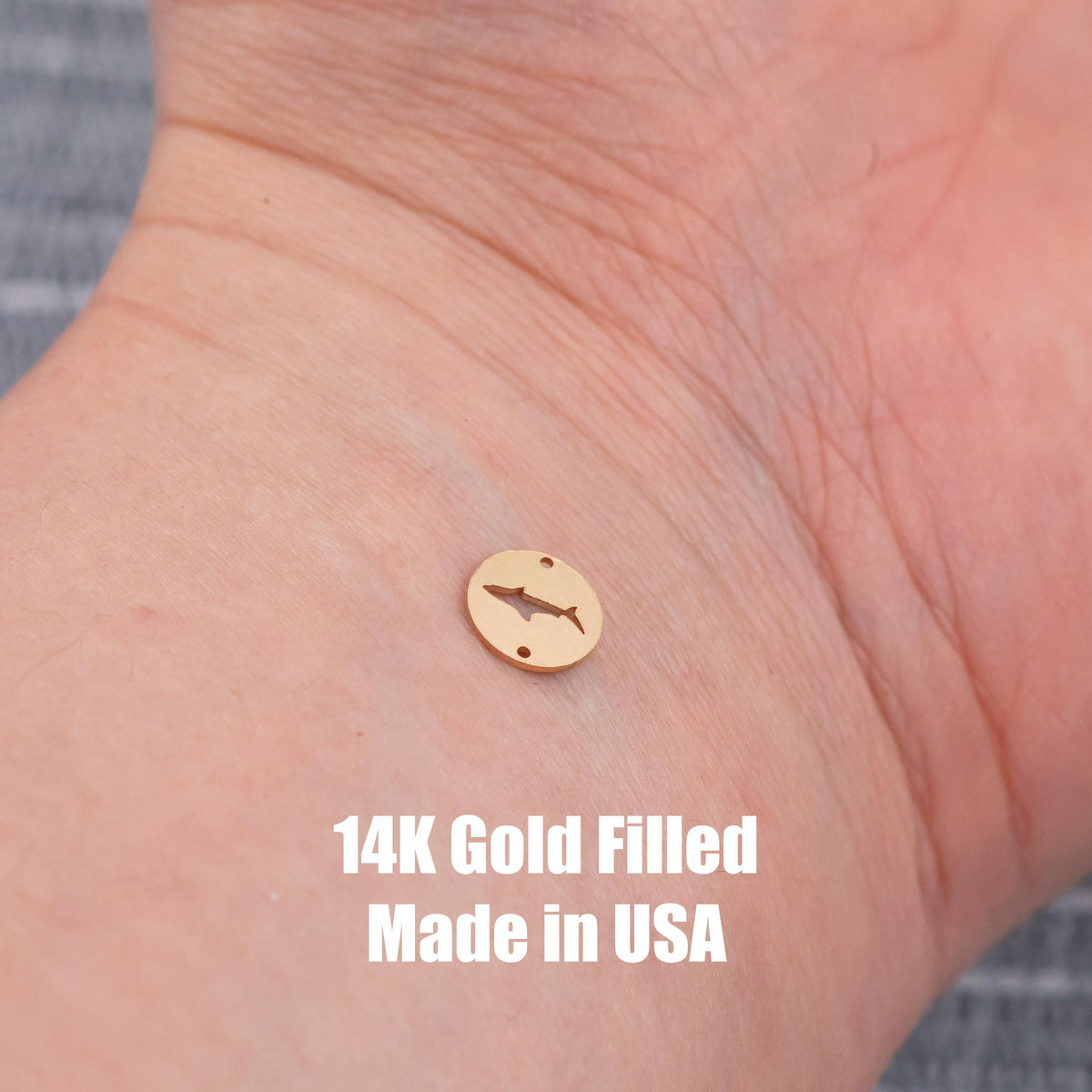 Shark Disc- Connector - Intricate Detail - 14kt gold filled or Sterling Silver - Made in the USA - Custom