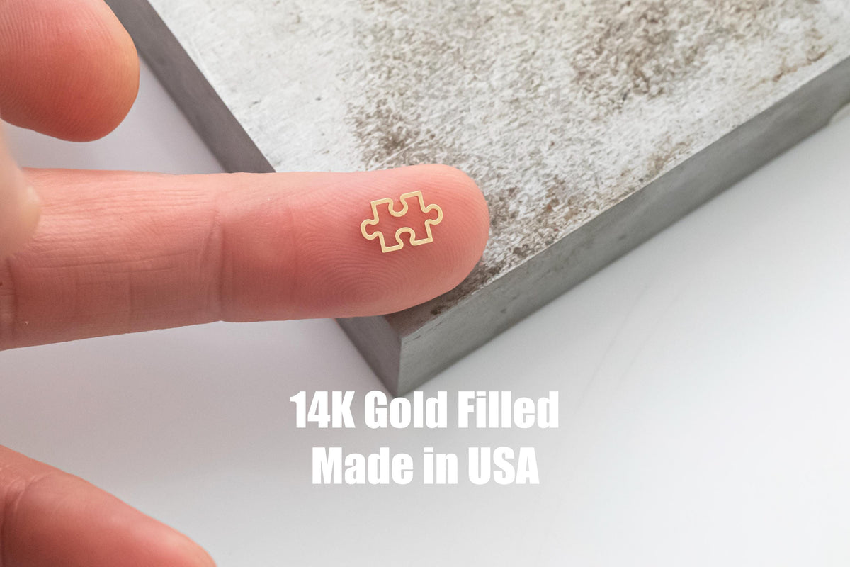 Gold Filled Puzzle Autism Outline connector - sterling silver 14k gold filled permanent jewelry word connectors charm, pendant