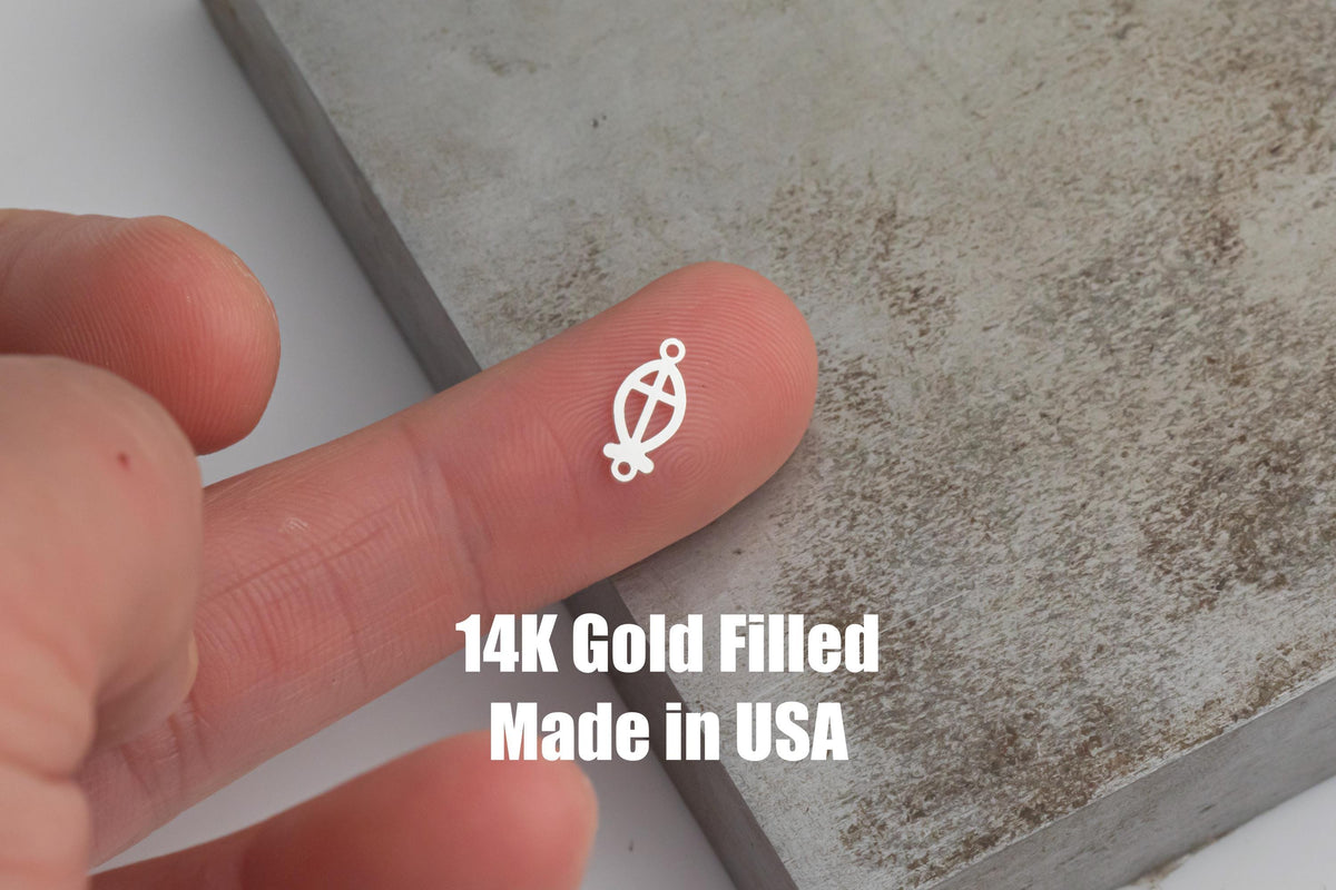 Fish Cross Connector - 14Kt Gold Filled Sterling Silver - Connectors - Permanent Jewelry Supply