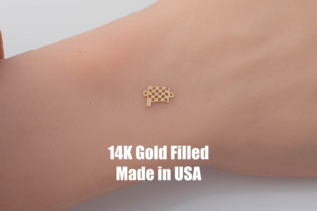 Double Checkered Flag connector for Permanent Jewelry 14K Gold Filled sterling silver connector pendant
