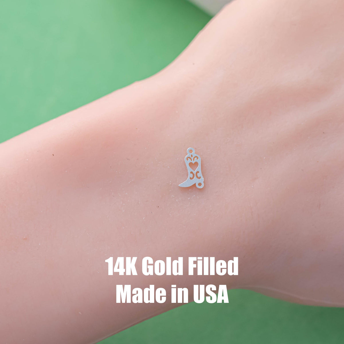 Fancy Cowgirl Cowboy Boots Connector - 14Kt Gold Filled or Sterling Silver- Boots Connectors - Bracelet Permanent Jewelry Supply- Heart
