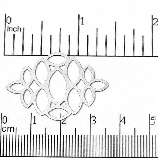 24mm x 35mm Filigree Thin Flat Multiple Open Hole Connector - Made of Brass - Satin Rhodium Silver and Satin Hamilton Gold - Sold by the Piece - K72