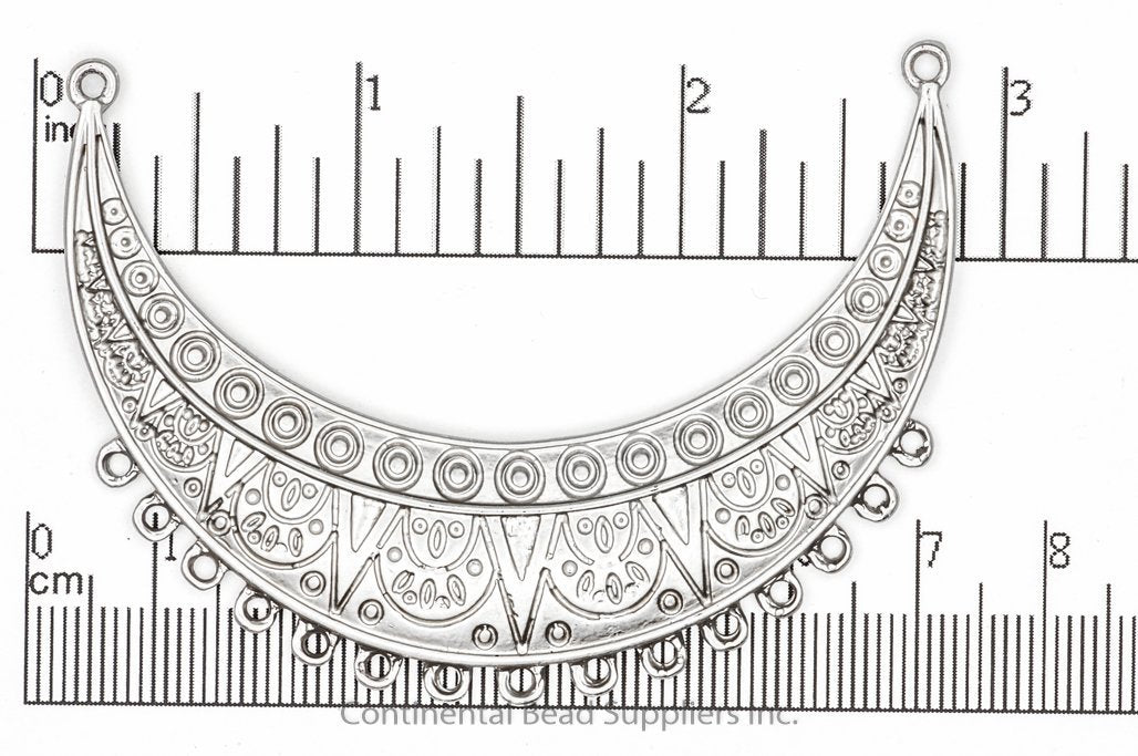 70mm Curved Ornate Collar Pendant - Made of Pewter - Satin Rhodium Silver and Satin Hamilton Gold Finishes - Sold by the Piece - K93
