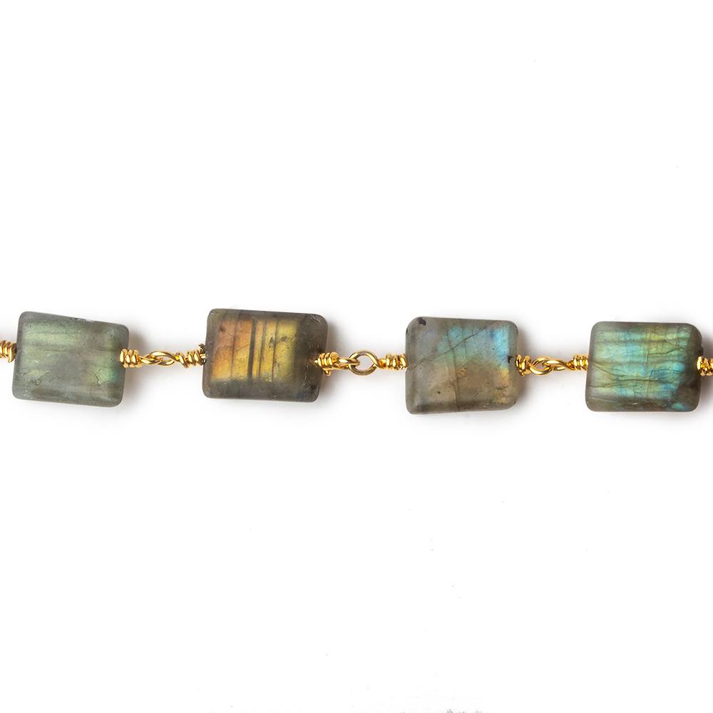 Matte Rectangle Labradorite Gold plated Chain by the foot