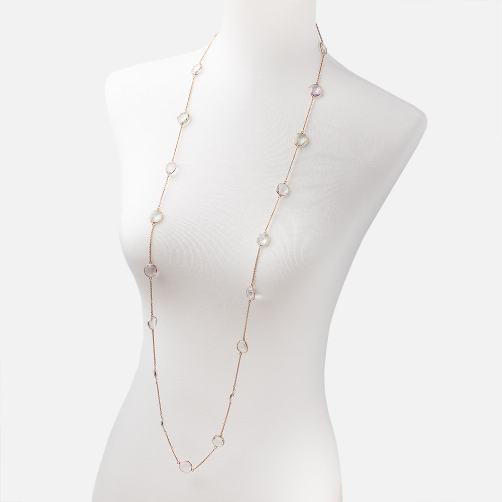 Multi Gemstone Faceted Nugget Vermeil Bezel Chain Necklace