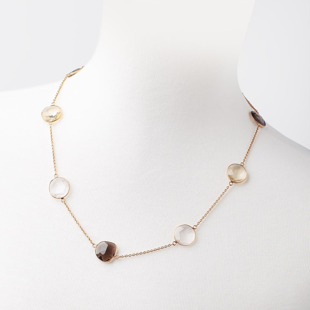 Multiple Quartz Faceted Nugget Vermeil Bezel Chain Necklace