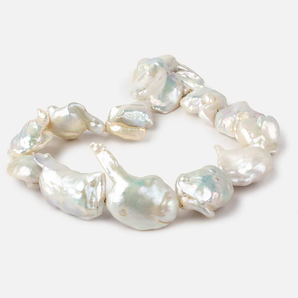 Off White Souffle Straight Drilled Baroque Freshwater Pearls 16 inch 15 beads 24x17-45x30mm