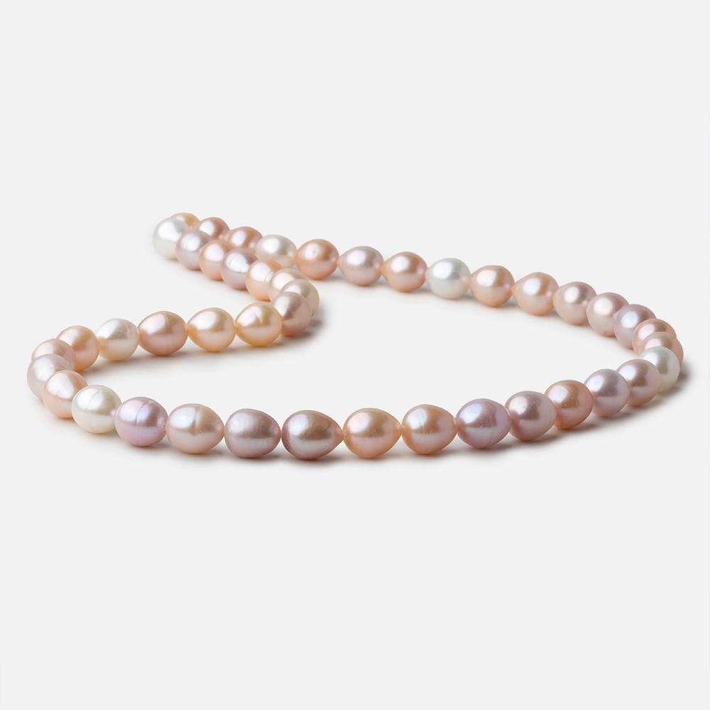 Pastel TriColor straight drilled oval Freshwater Pearls 16 inch 37 pearls 8x9-8x10mm A