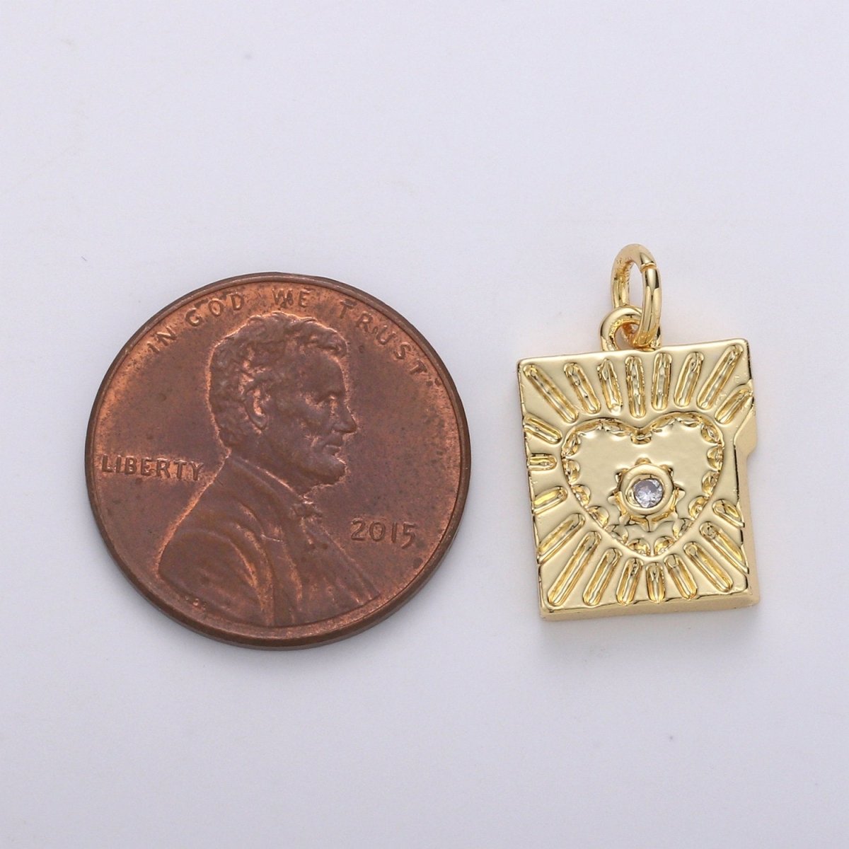 14k Gold Filled Charm Mini Heart Charm Tablet Heart Sun Ray Pendant for Necklace Bracelet Earring. D-714