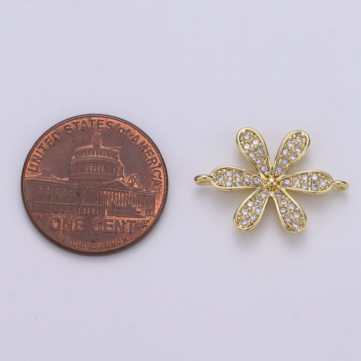 OS 14K Gold Filled CZ paved Connectors, Floral Charm Cubic Micro paved, Petal Jewelry Craft Supply, Spring, Jasmine, Nature Lover Gift F-503