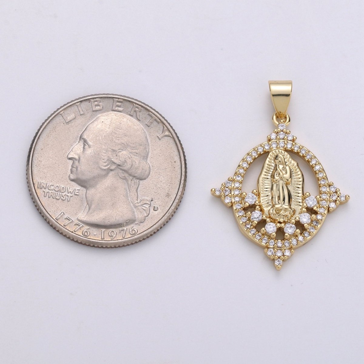 14K Gold Filled Micro Pave CZ Charm, Bless Mother Virgin Mary Pendant, Cluster CZ Pendant Craft Supplies For Necklace Bracelet Jewelry Making I-699