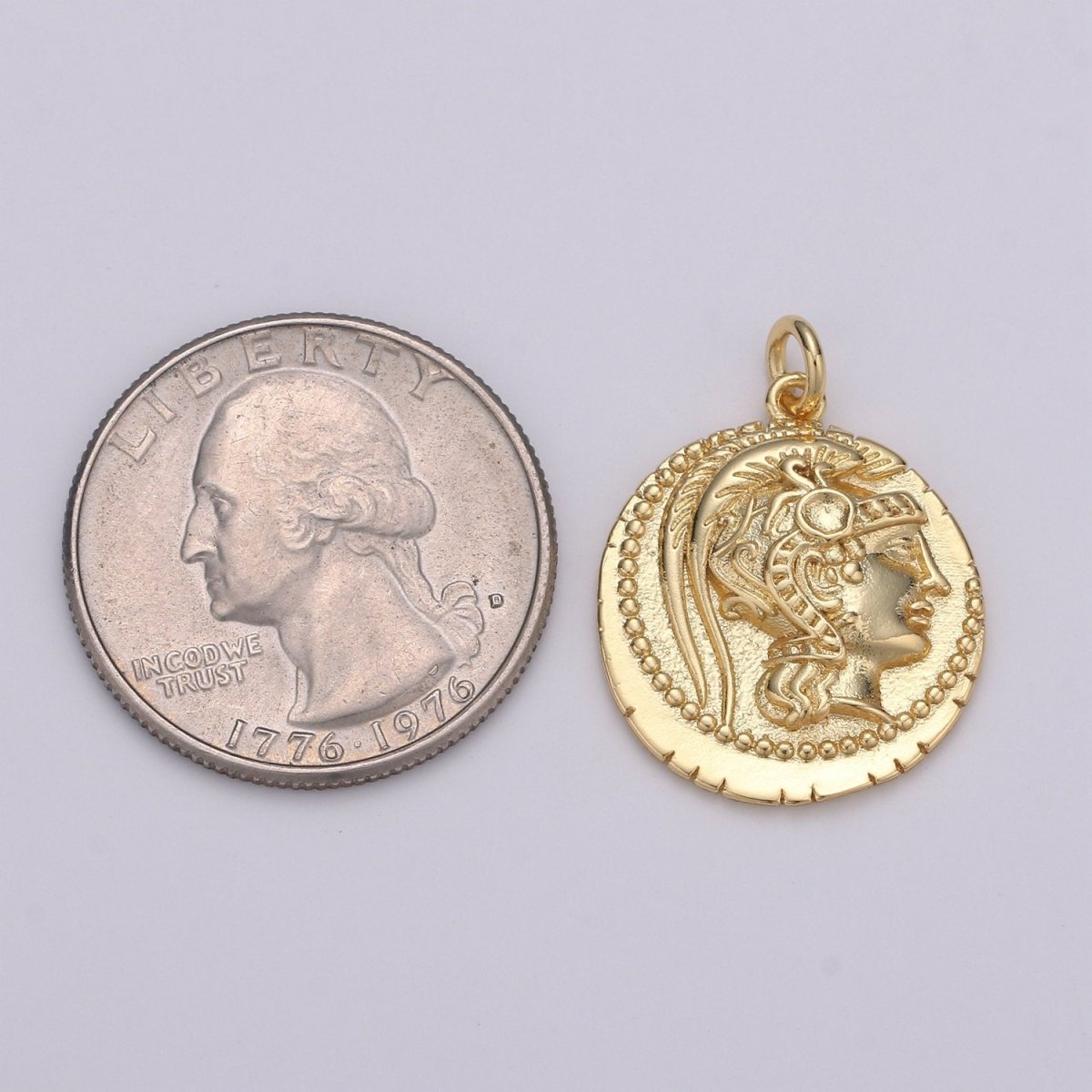 14k Gold Filled Roman Gold Coin Pendant, Greek Warrior Heracles Coin Pendant, Earing DIY, Warrior Coin Pendant, Hercules coin Pendant D-147