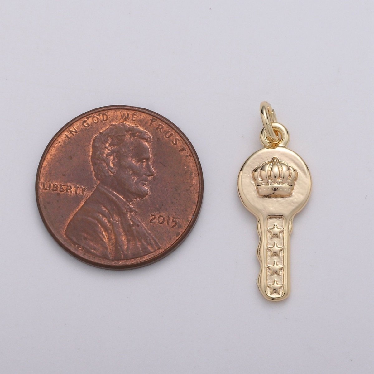 18k Gold Filled Key Pendant Charm, Dainty Crown Key Pendant Charm, Gold Filled Key of Heaven Pendant, For DIY Jewelry Making Supply D-742