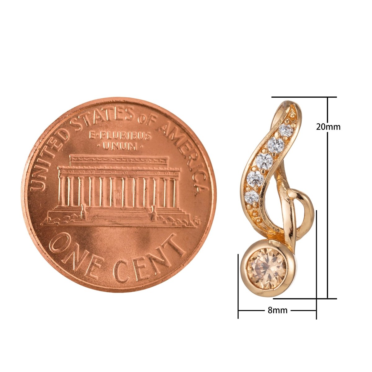 18k Gold Filled Micro Pave CZ Music Note Pendant Charm, Musical Pendant Charm, Gold Filled Music Pendant, For DIY Jewelry I-536