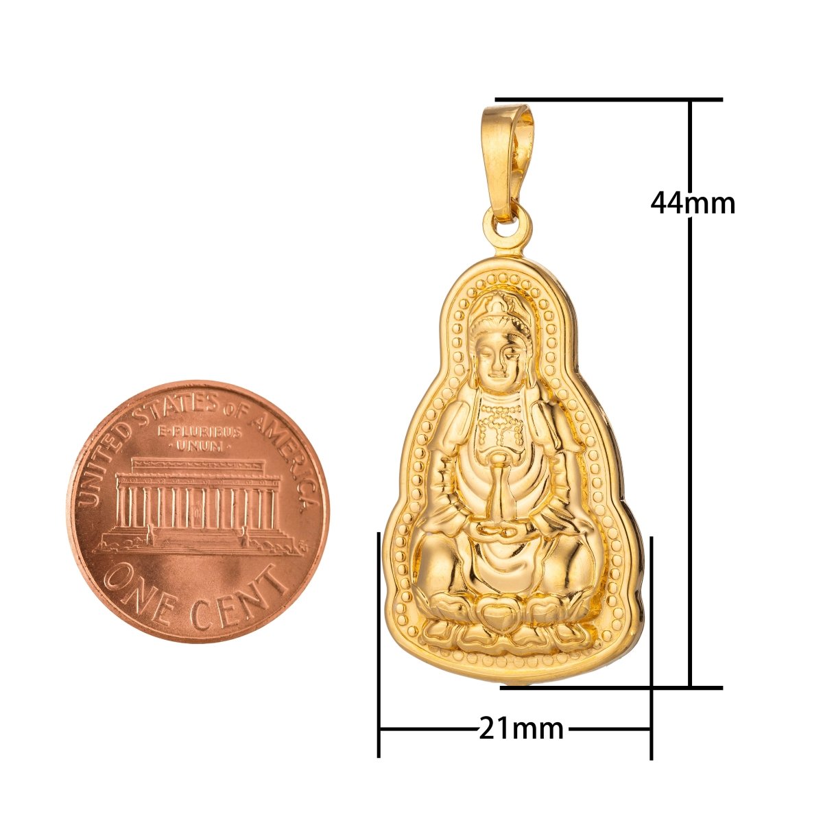 24K Gold Buddha, Golden Statue, Religious Gift, Peace, DIY Necklace Pendant Charm Bead Bails Findings for Jewelry Making H-477