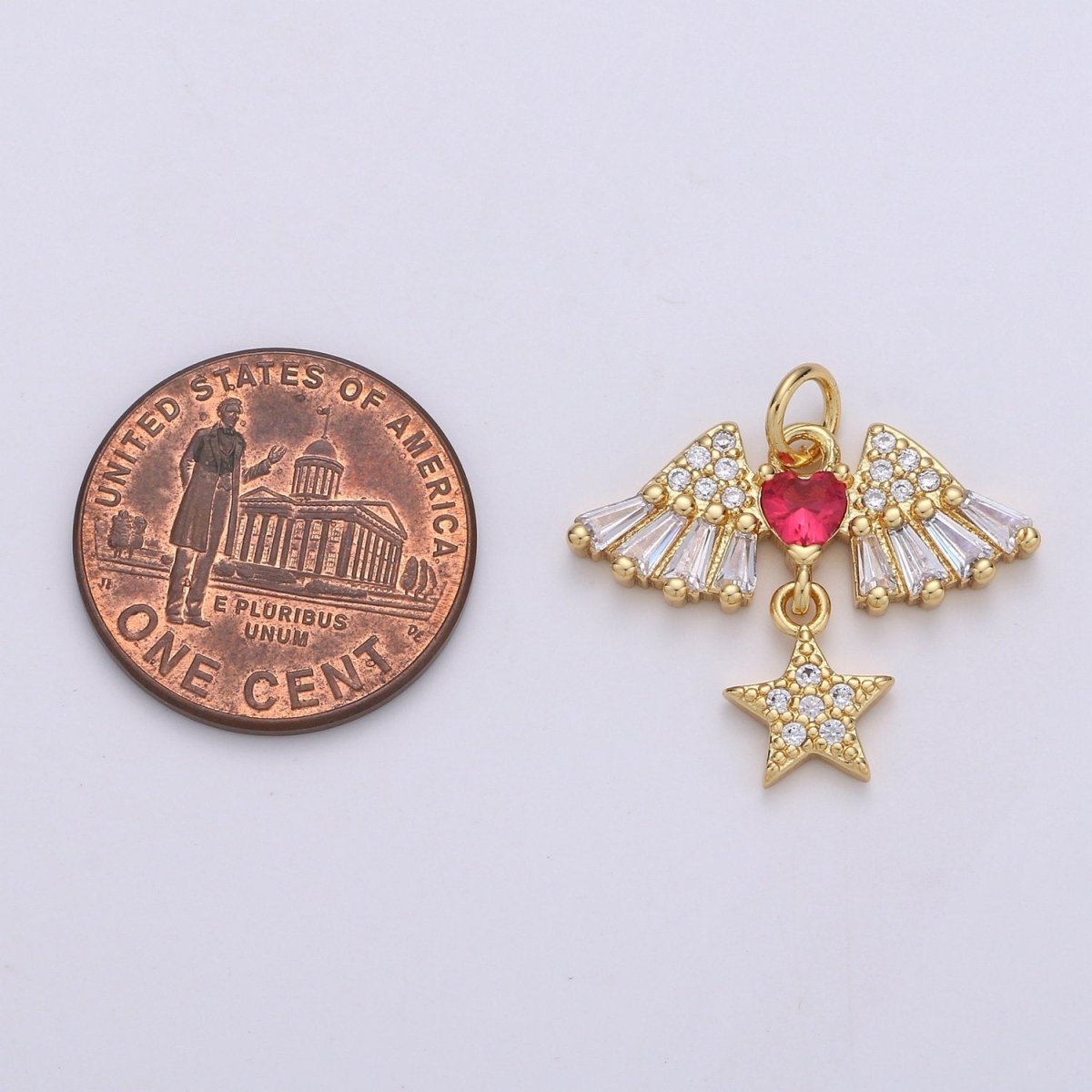 24k Gold Filled Cubic Angel wing heart charms Gold Star Charm Celestial Jewelry Making Supply, D-626