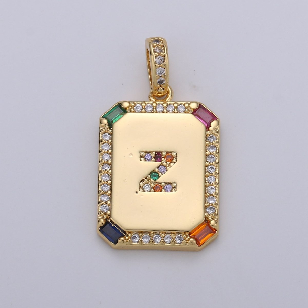 24K Gold Filled CZ Micro Pave Initial Letter Pendant, Initials Letter Tag Charm Rainbow Letter A-Z For Necklace Making, Jewelry Findings