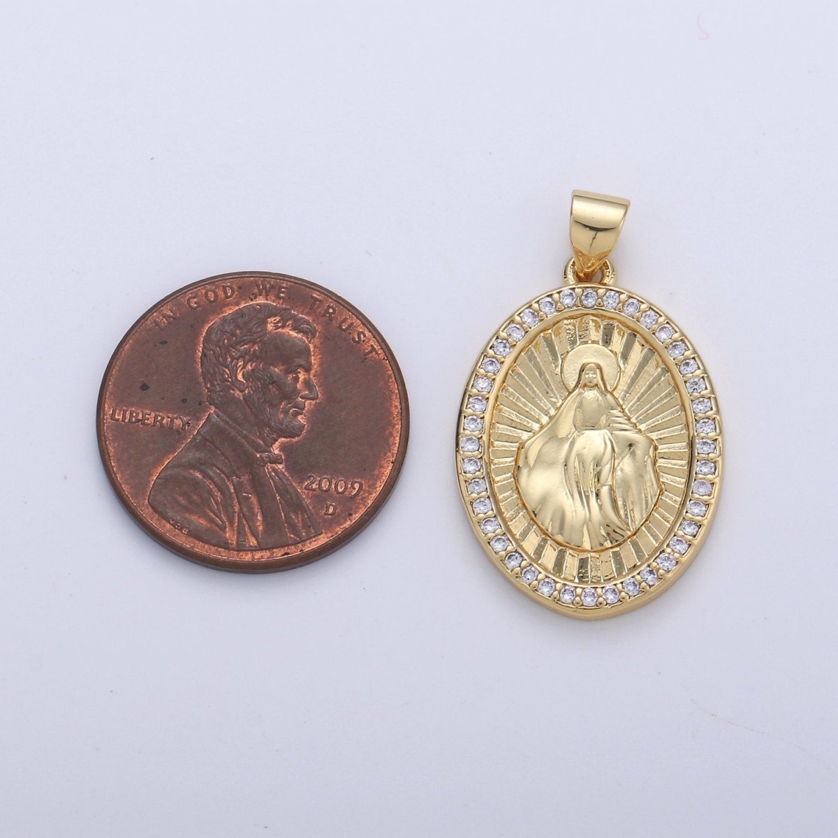 24K Gold Filled Miraculous Lady Pendant Delicate Micro Pave Charm Necklace for Religious Jewelry Pendant I-646