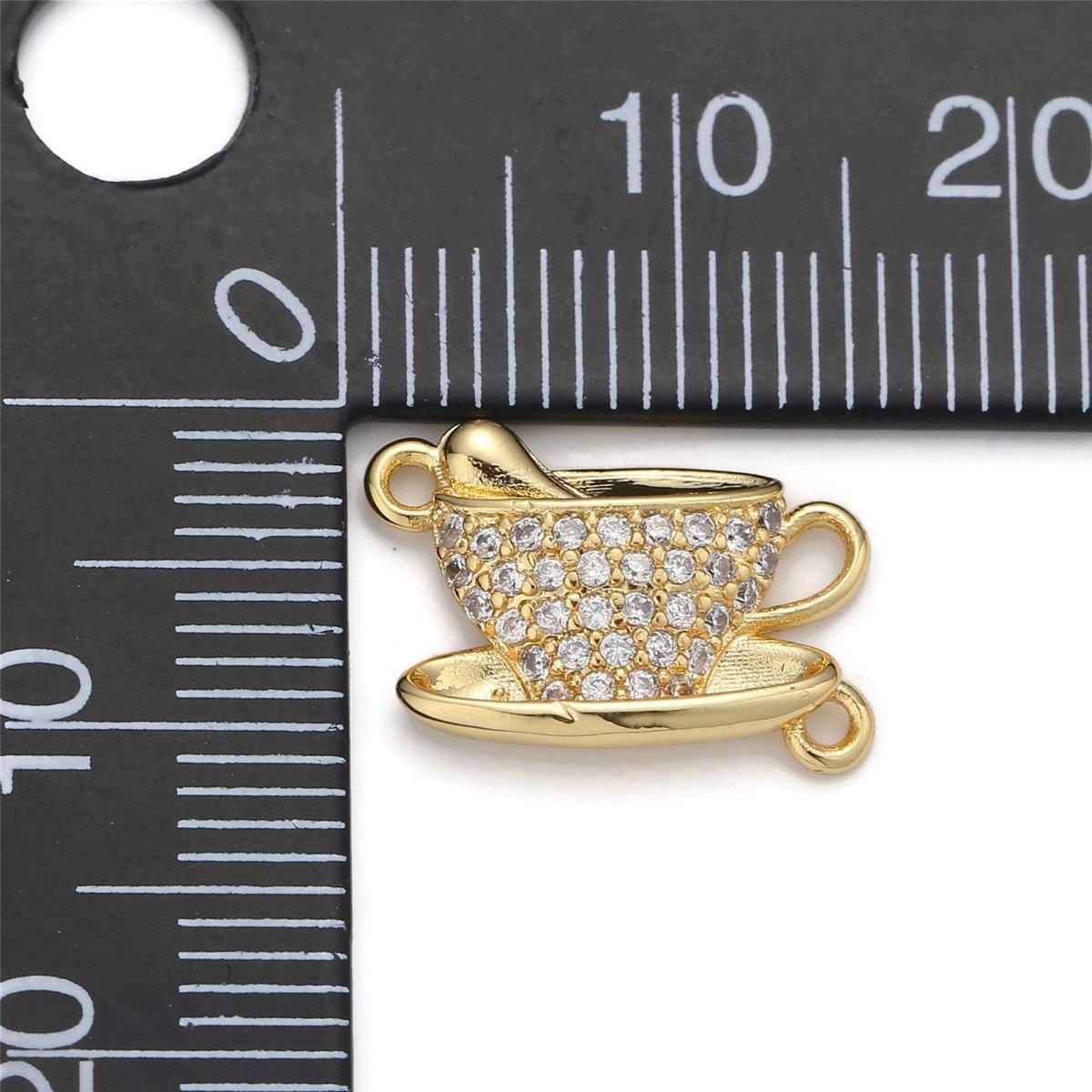 Gold Filled Coffee Tea Cup Micro Pave Connector Charm, Cubic Zirconia Pendant Charm, For DIY Jewelry, Gold Silver Color Option F-367 F-368