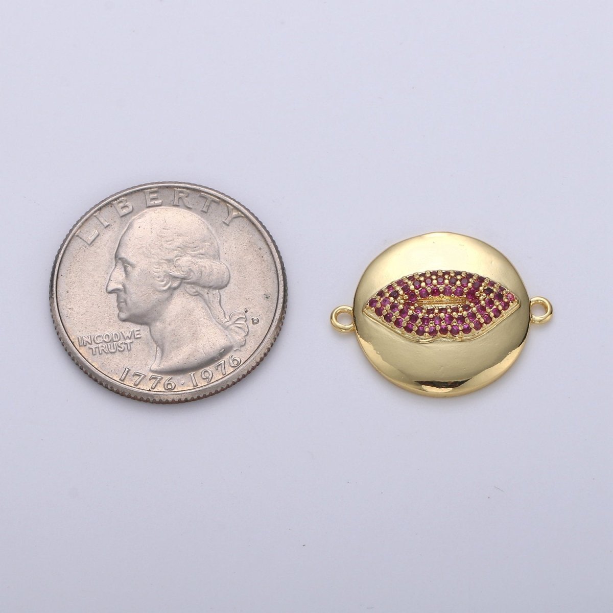 Gold Filled Lips Kiss Micro Pave Connector Charm, Cubic Zirconia Pendant Charm, For DIY Jewelry, Gold Color F-397