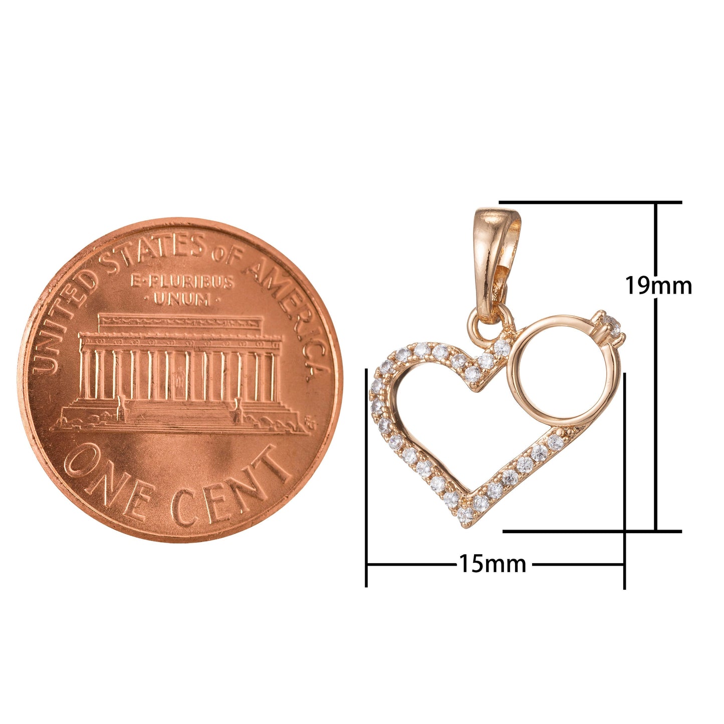 18k Gold Filled Micro Pave CZ Heart Pendant Charm, Heart with Ring Micro Pave CZ Pendant Charm, Gold Filled Pendant, For DIY Jewelry I-432