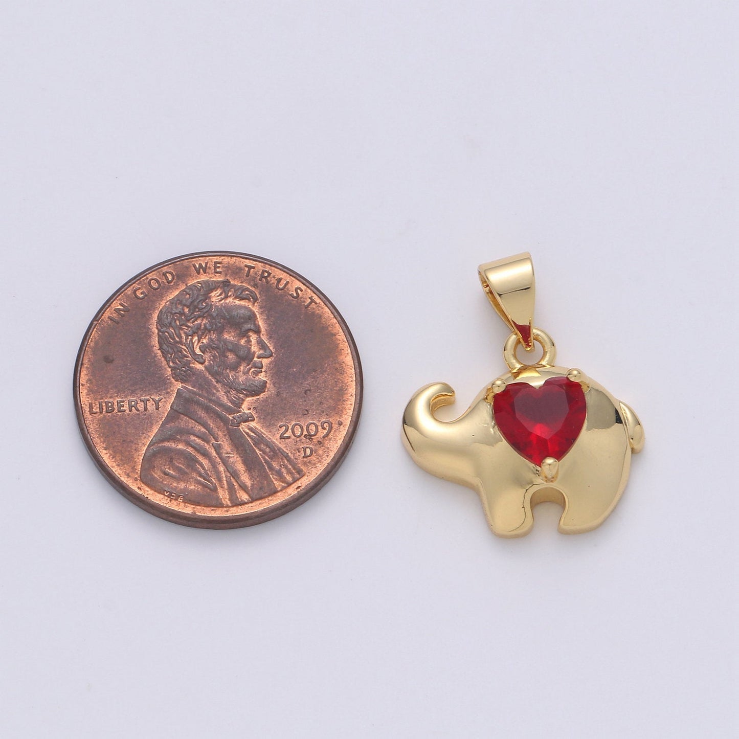 14k Gold Filled Elephant lined Ruby Heart Pendant Charm , Elephant with red bead Pendant Charm, Gold Filled Pendant, For DIY Jewelry I-853