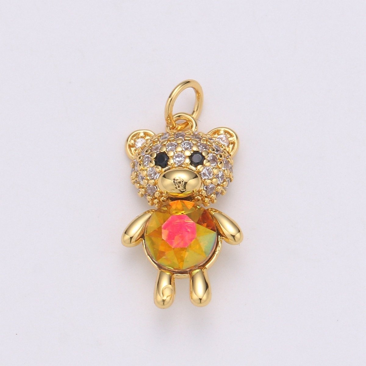 Multi Color 24K Gold Plated Micro Pave CZ Bear Pendant Charm, Micro Pave CZ Bear Pendant Charm, Gold Plated Animal Pendant,Dainty Charm C-825~C-828