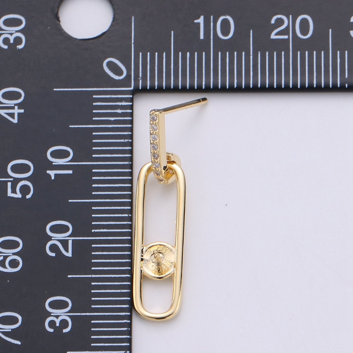 Oval Dangle Post Earring Earring Component for DIY Pearl Earring Findings, Half Drilled Pearl Dangle Earring Supply K-401