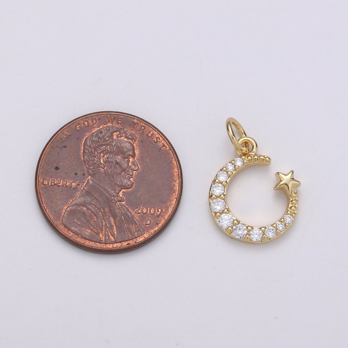 Tiny 14k Gold Filled Micro Pave Moon Charm, Cubic Zirconia Moon Star Pendant Charm, Celestial Charm Necklace Earring Bracelet DIY Jewelry C-821