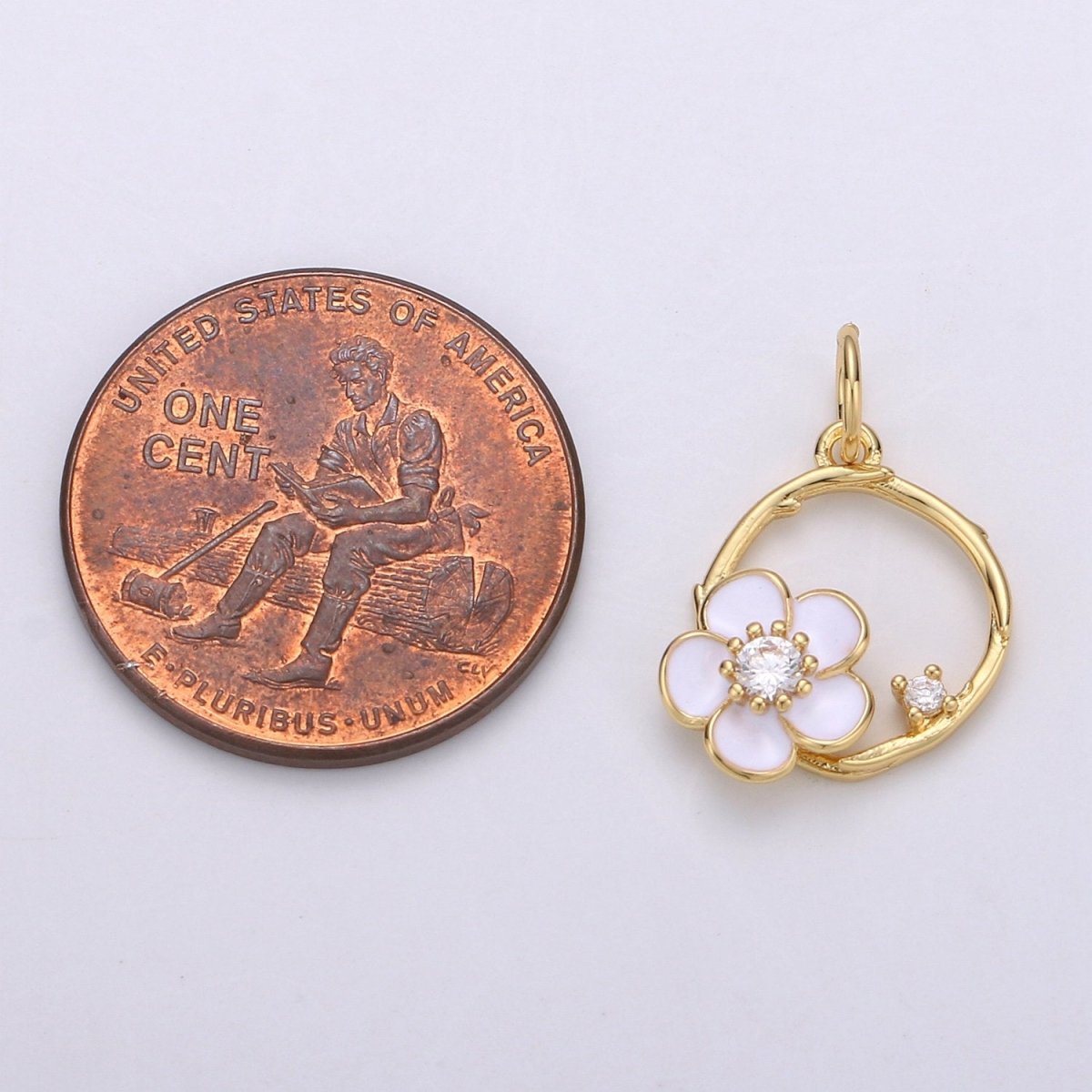 Tiny 14k Gold Filled White Flower Charm Clover Charm, CZ Gold Charm, Dainty Minimalist Jewelry Supply E-581