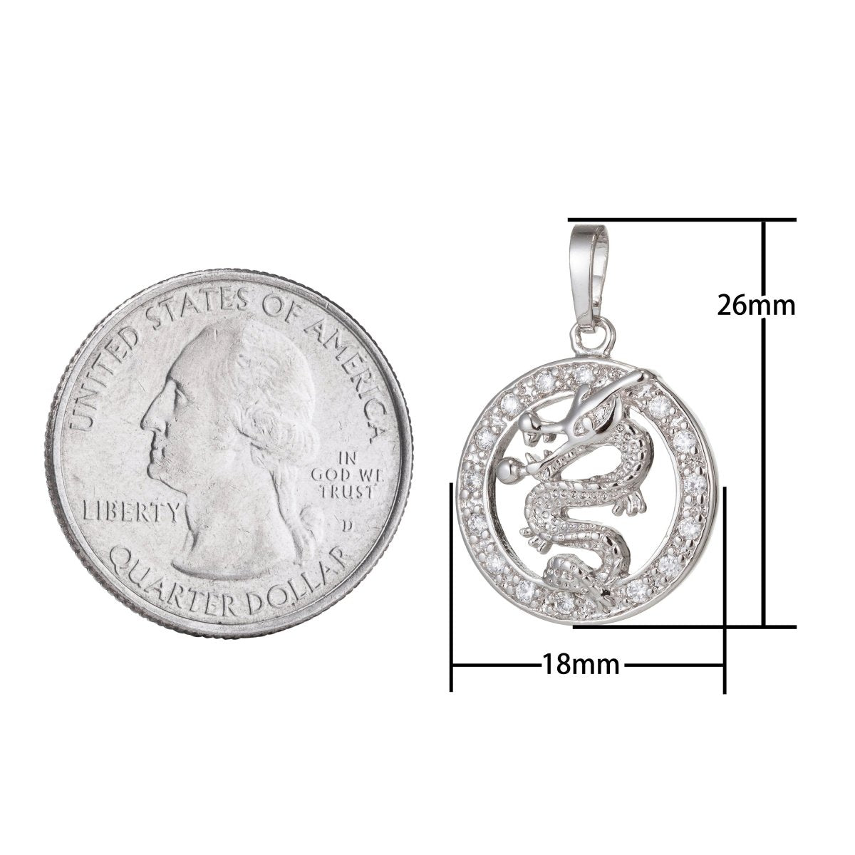 White Gold Filled Micro Pave CZ Dragon Pendant Charm, Dragon Pendant Charm, White Gold Filled Pendant, For DIY Jewelry I-510