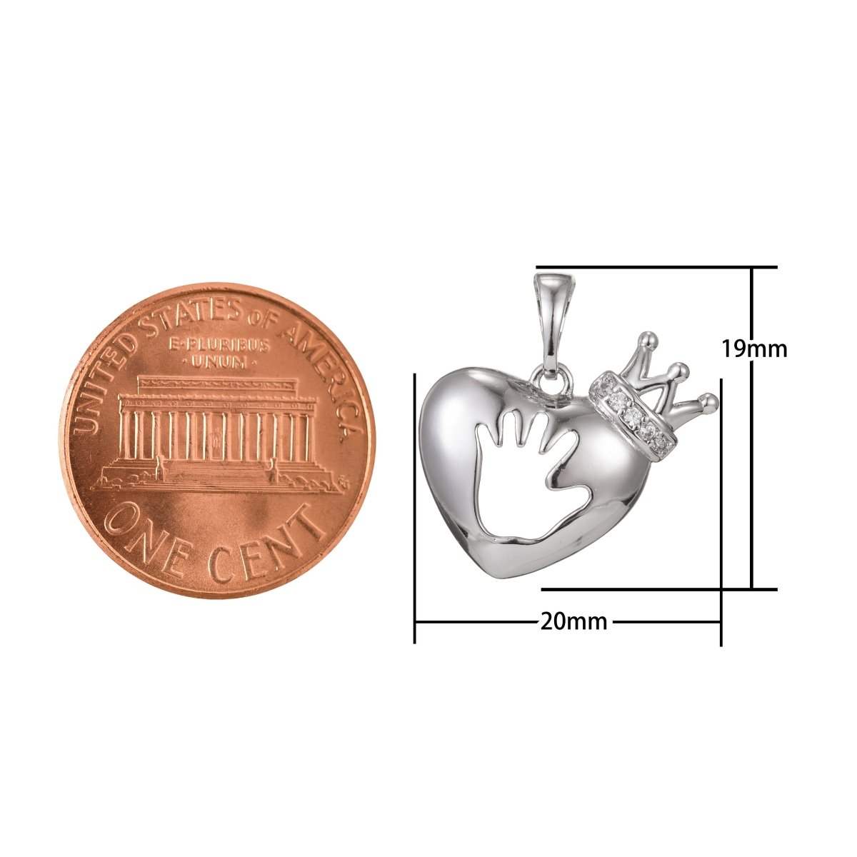 White Gold Filled Micro Pave CZ Heart Pendant Charm, Hand Crown Micro Pave CZ Pendant Charm, White Gold Filled Pendant, For DIY Jewelry I-493