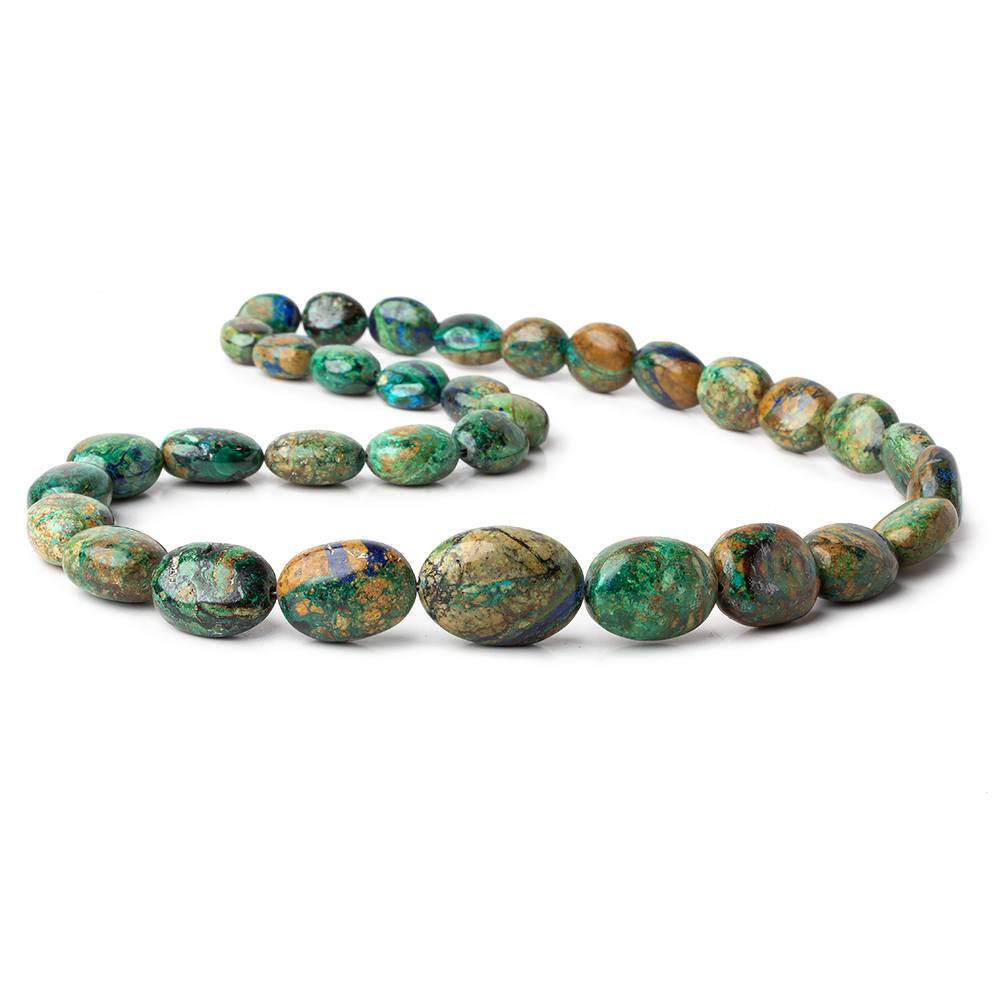 Rare Azure Malachite plain oval beads 18 inch 33 beads 11x8x5-21x16x10mm